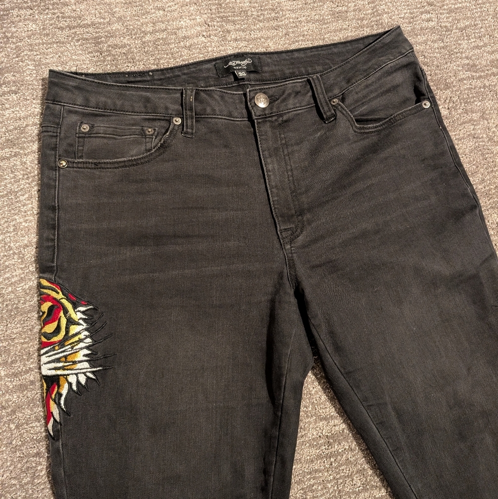 Ed Hardy Black Flared Jeans with Tiger Embroidery - 32 - Picture 4 of 13